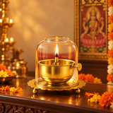 Akhand Jyoti Diya - Brass Oil Lamp with Glass Cover