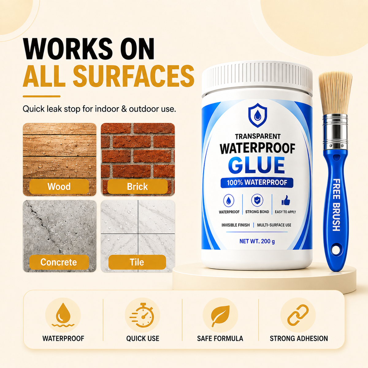 Waterproof Transparent Glue + Free Brush 🔥