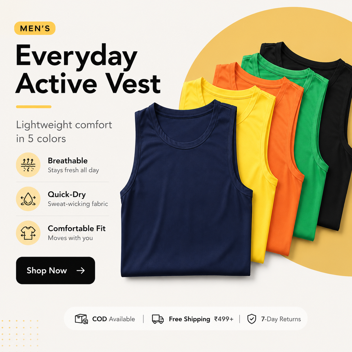 Pack Of 5 Sleeveless Vests For Men