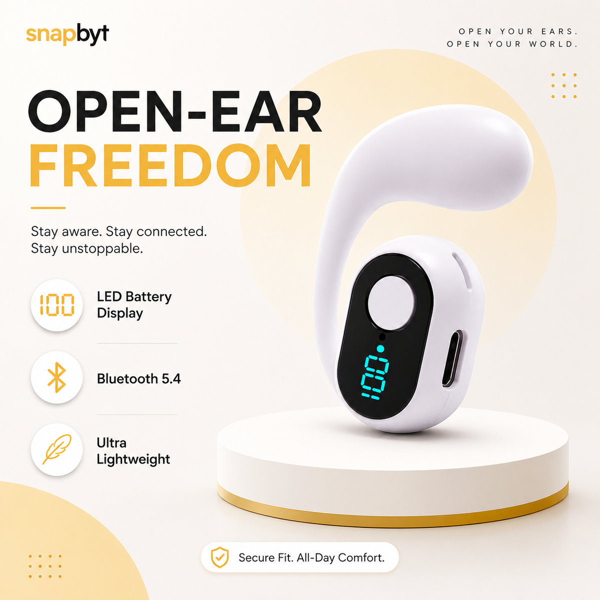 Clip On Wireless Bluetooth Calling Earphone With Display
