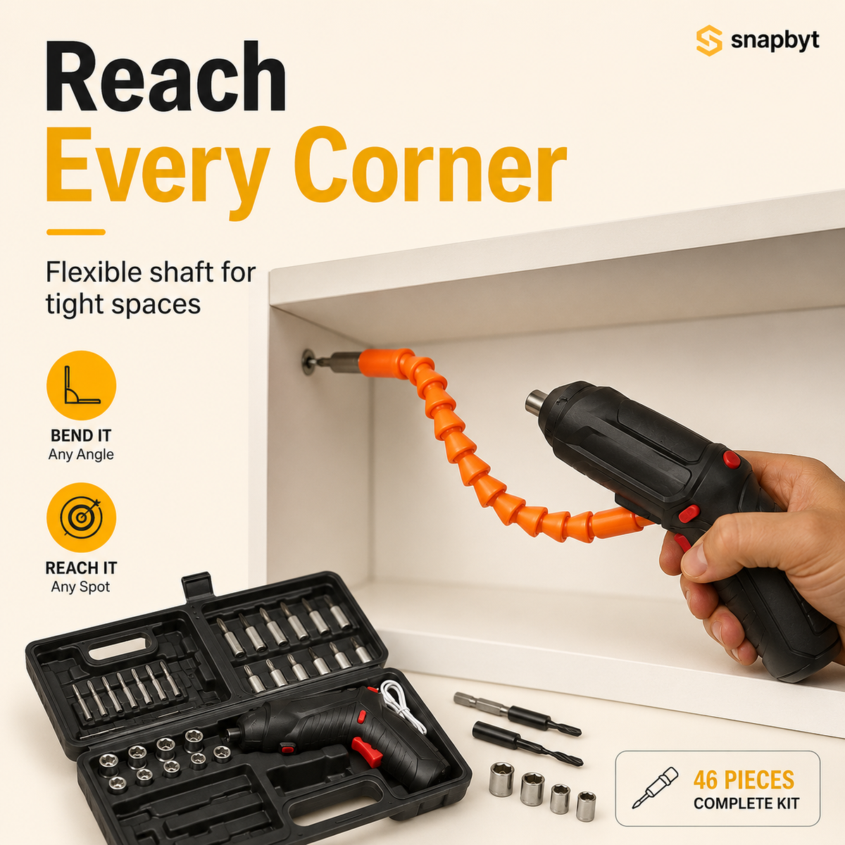 46 PCS Rechargeable Cordless Drill & Screwdriver Kit