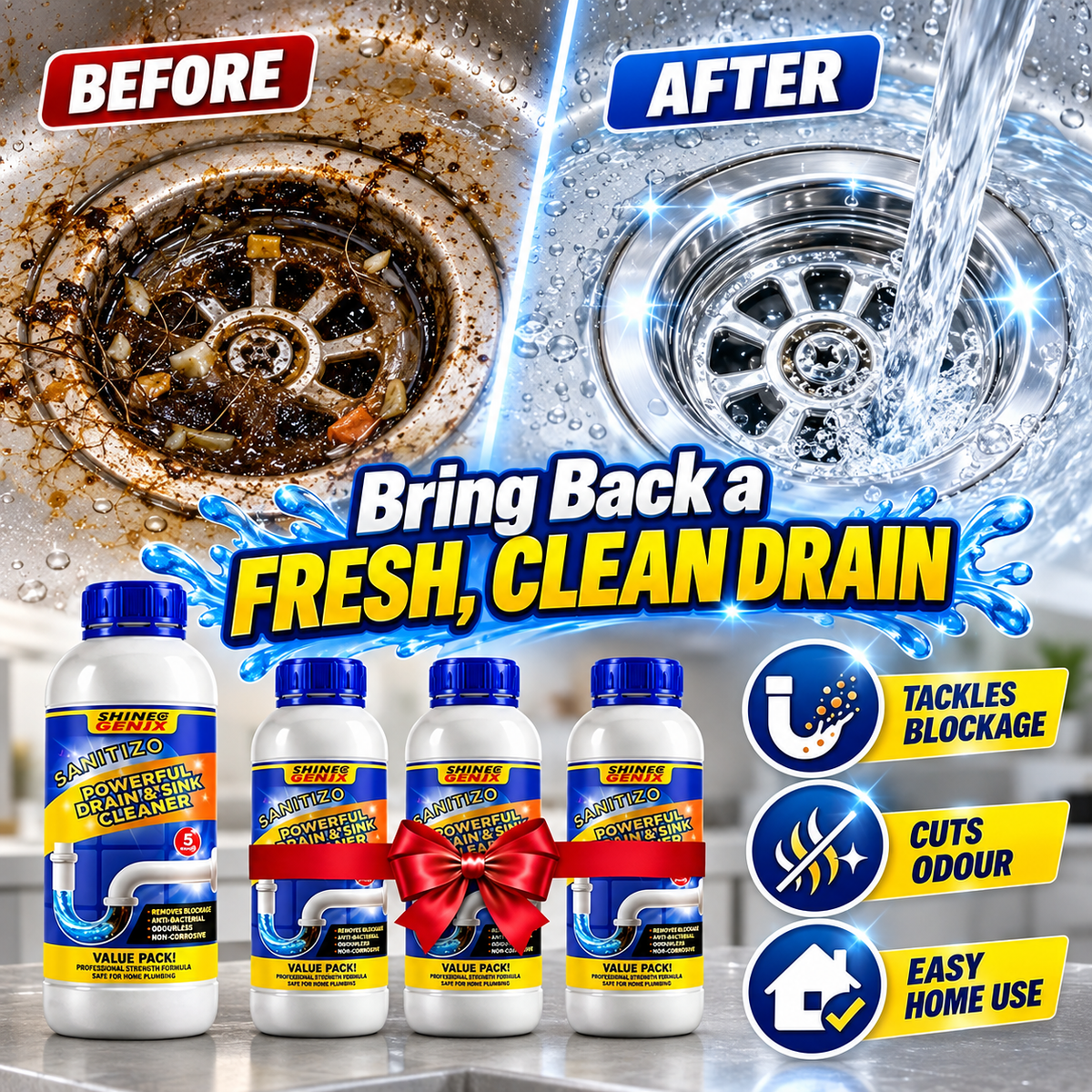 Sink & Drain Cleaning Solution – Buy 1 Get 3 FREE | Limited Offer