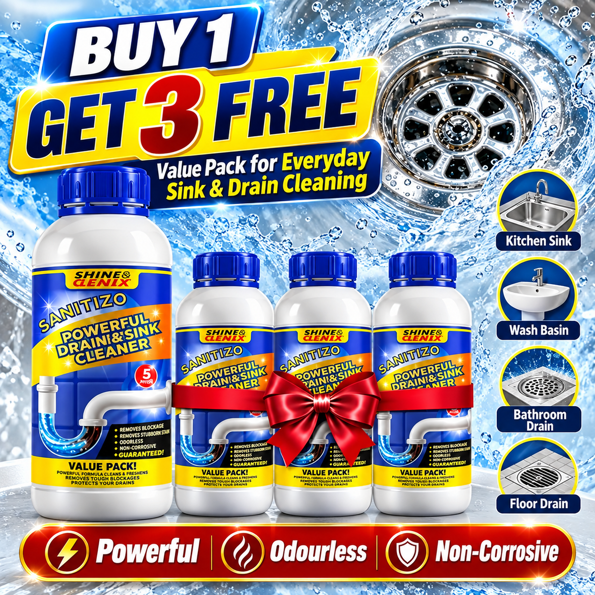 Sink & Drain Cleaning Solution – Buy 1 Get 3 FREE | Limited Offer
