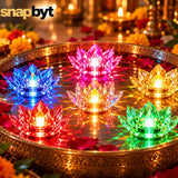 Multicolour diyas floating in an urli